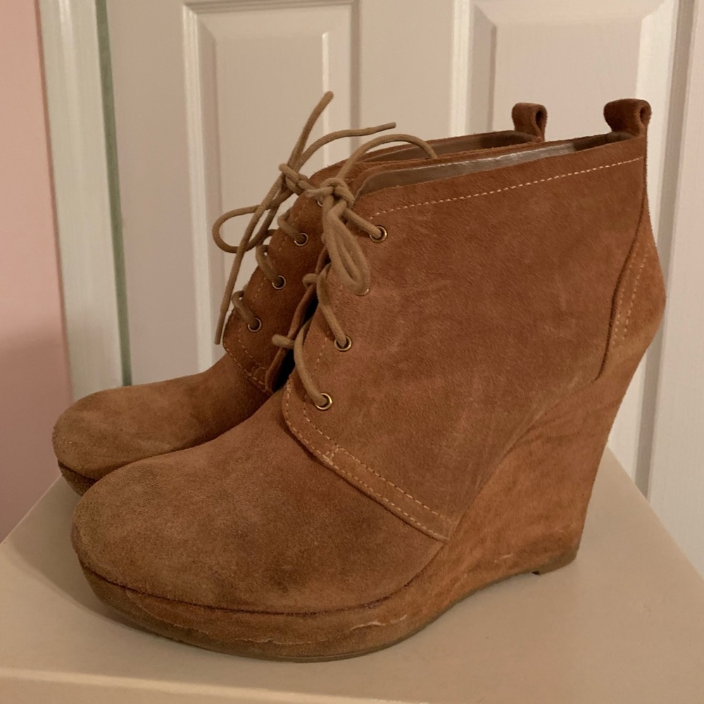 Gently worn wedged heeled booties
